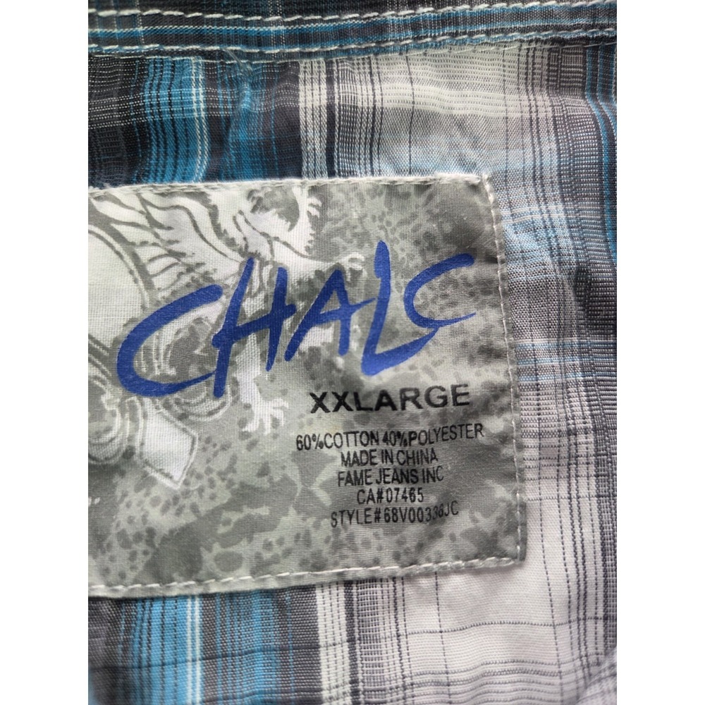 Chal Plaid Button Up Shirt Mens XXL Blue Gray Short Sleeve Casual - Picture 4 of 7